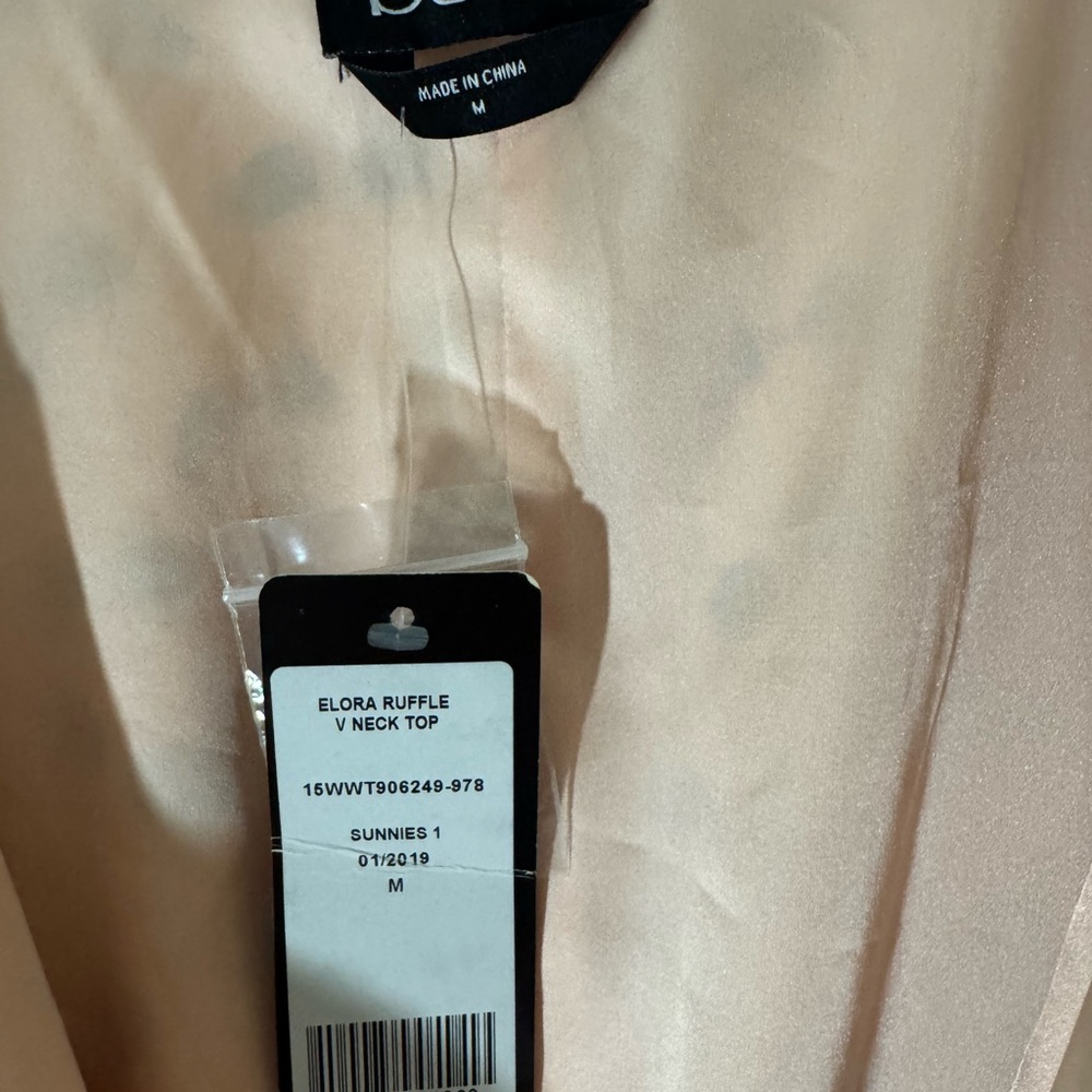 bebe Pink Ruffle V-neck wrap around blouse with sunnies print. NWT. Medium - Picture 5 of 6